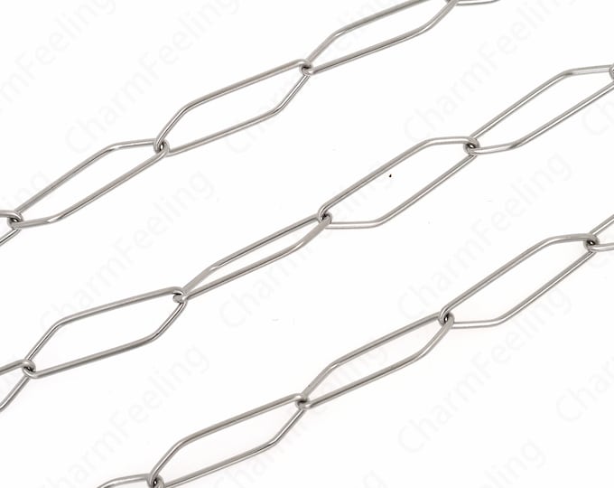 Silver FilledDiamond Paperclip Chain,Semi-Finished Chain, Oval Chain,Silver Square Chain, Nickel Free Unfinished Link Chain 23x6x1mm
