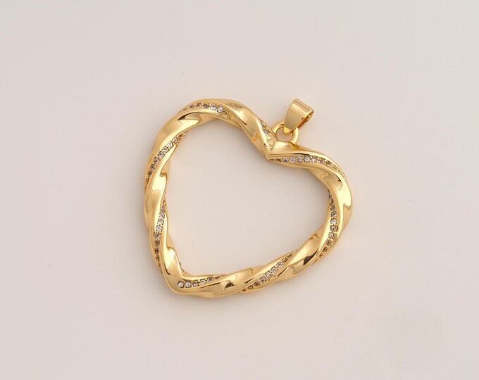 CZ Heart Pendant,Love Pendant,18K Gold Filled Heart Charm,DIY Jewelry Accessories,44x40x4.2mm