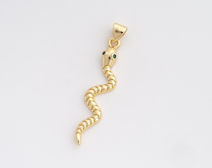 CZ Snake Pendant,Animal Pendant,18K Gold Filled Snake Charm,DIY Jewelry Accessories,37.8x7.3x3.3mm
