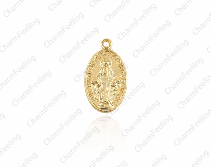 Virgin Mary pendant, oval necklace, miraculous virgin, Saint Mary pendant 20.4x11.7x1.8mm 1pcs
