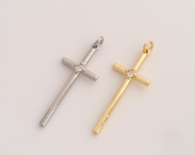CZ Cross Pendant,Religious Pendant,18K Gold Filled Christian Charm,DIY Jewelry Accessories,41x15.3x3.5mm