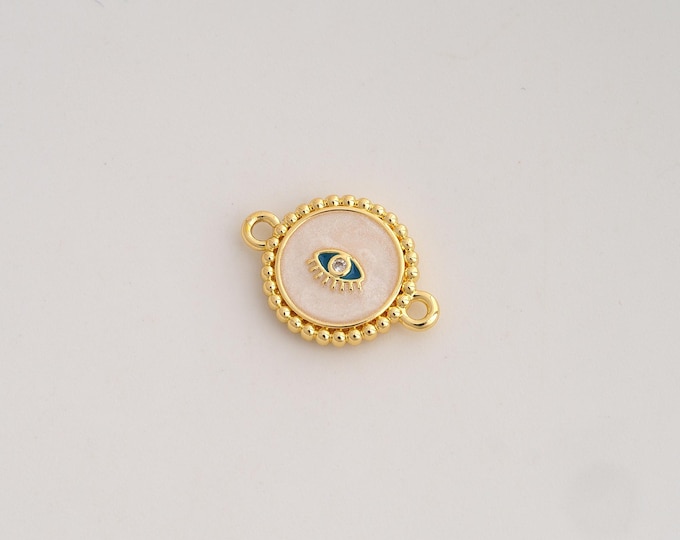 CZ Evil Eye Connector,Enamel Devil Eye Connector,18K Gold filled Round Eye Connector,DIY Bracelet Accessories, 17x12.3x2.7mm