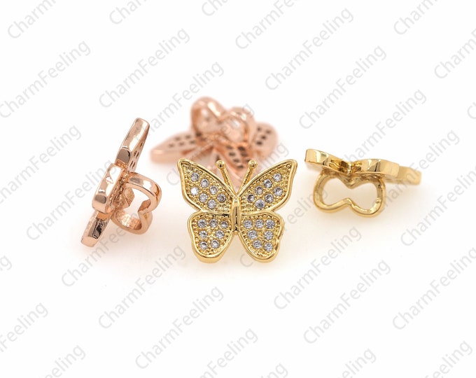 Micro Pave Butterfly bead, Insect beads,cz butterfly Necklace Bracelet Pendants 12 ×10.3 ×5.8mm  Hole3.3mm 1pcs