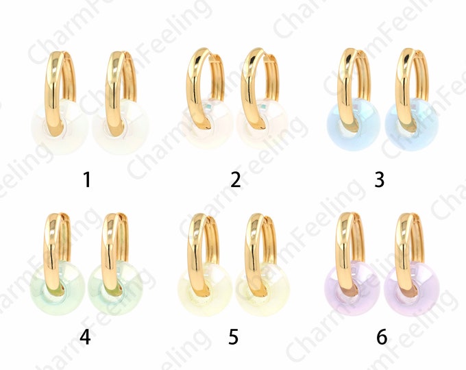 Round Earrings, 18K Gold Filled Crystal Earrings, Glass Earrings, Ball Earrings, DIY Jewelry Supplies, 37x29x19mm