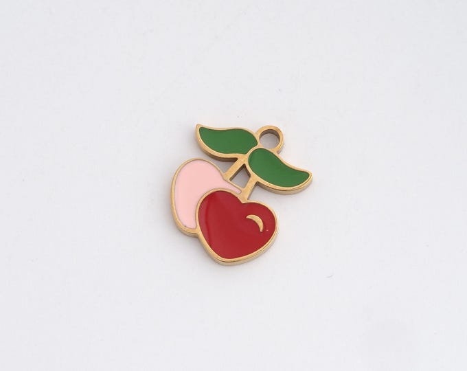 Enamel Cherry Charms,Dainty Fruit Charm, 18K Gold Filled Cherry Pendant,DIY Jewelry Accessories 15x12.8x1.3mm