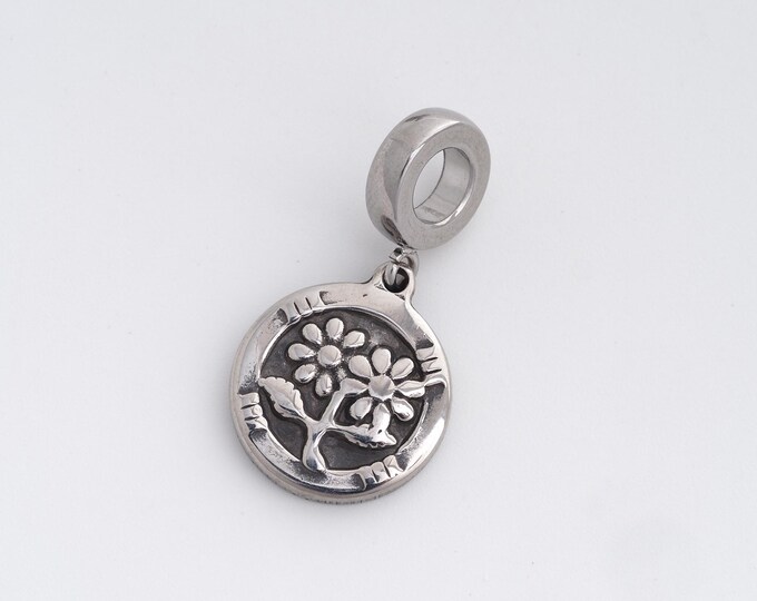 Stainless Steel Flower Pendant,Round Charms,Flower Charm, DIY Jewelry Supplies, 29x15.2x2.2mm