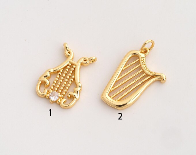 CZ Harp Pendant,Musical Instrument Pendant,18K Gold Filled Harp Charm,DIY Jewelry Accessories,25.7x15x2.5mm