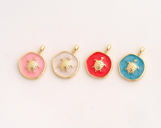 Enamel Turtle Pendant,Animal Pendant,18K Gold Filled Turtle Charm,DIY Jewelry Accessories,18.4x13.7x2.8mm