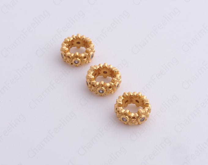 5 pcs Gold Flower Spacer Beads, 18K Gold Filled Tube Beads,Dainty Round Bracelet Necklace Spacer Beads, DIY Jewelry Supplies,8x4mm