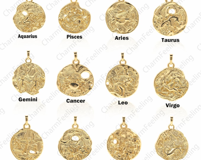 Exquisite 18k Pure Gold Pendant Coin Round Zodiac Constellation, Constellation, Constellation Charm, Minimalism 39.5x29.5x2mm 1pcs