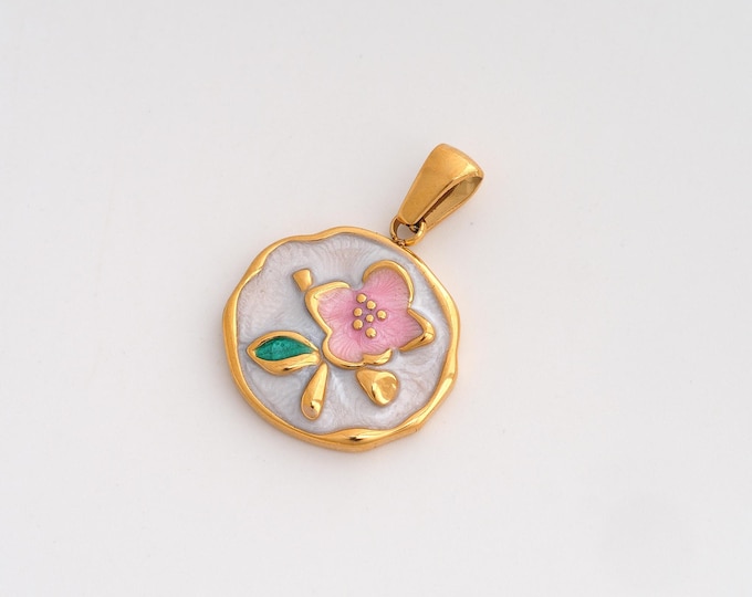 Enamel Flower Charms,Dainty Flower Charm, 18K Gold Filled Flower Pendant,DIY Jewelry Accessories 26.2x18.6x3.4mm