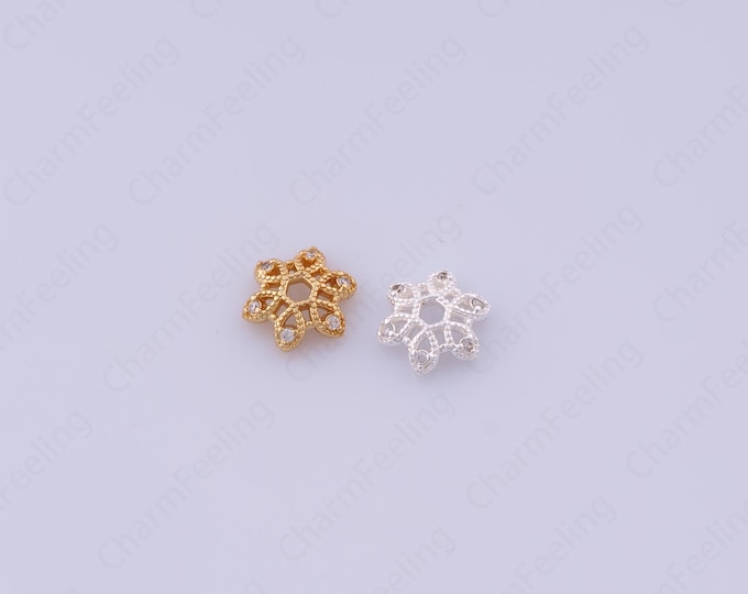 18K Gold Filled Flower Bead Caps,Pearl Caps,Round Bead Caps,Flower Caps,Spacer Jewelry, Brass Caps, DIY Gold Jewelry Making,9.7x2.5mm