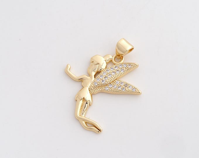 Elf Dangle Charm,18K Gold Filled Elf Sprite Pendant,Flower Fairy Charm,Mysterious Creature Charm,DIY Jewelry Supplies,27.8x22.7x2mm