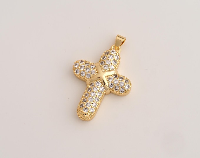 CZ Cross Pendant,Religious Pendant,18K Gold Filled Christian Charm,DIY Jewelry Accessories,36.4x23.5x5.5mm
