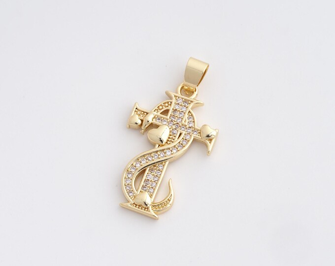 CZ Cross Pendant,Religious Pendant,18K Gold Filled Christian Charm,DIY Jewelry Accessories,32.7x17.3x2.7mm