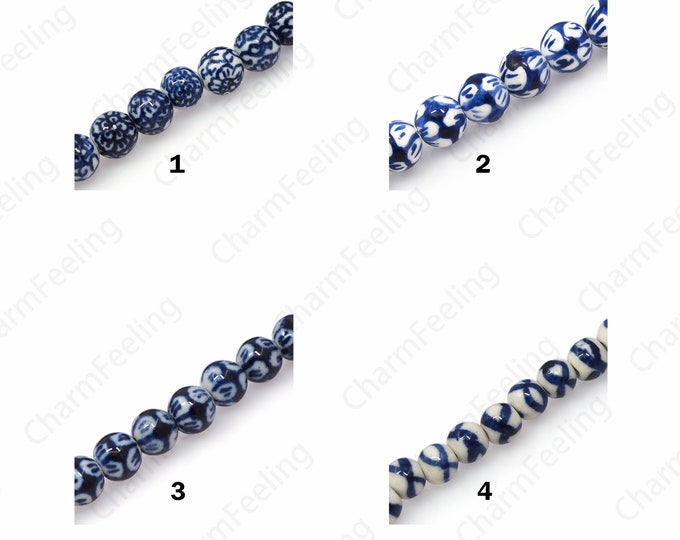 Handpainted Ceramic Beads, Chinese Blue and White Porcelain Beads, Longevity Pattern Ceramic Beads, DIY Ceramic Art Decoration Beads