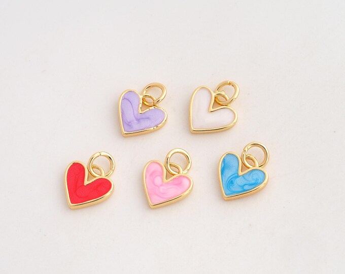 5 pcs Enamel Heart Pendant,Love Pendant,18K Gold Filled Heart Charm,DIY Jewelry Accessories,13.3x9.7x2mm