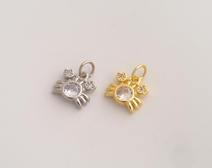 5 pcs CZ Crab Pendant,Marine Life Pendant,18K Gold Filled Crab Charm,DIY Jewelry Accessories,13.3x10.6x3mm
