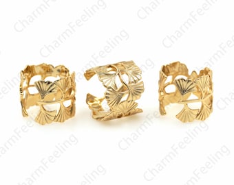 18K Gold Filled Leaf Ring, Adjustable Ring, Ginkgo Leaf Ring, Ladies Ring, Minimalist Leaf Ring, Gift For Her 1PCS