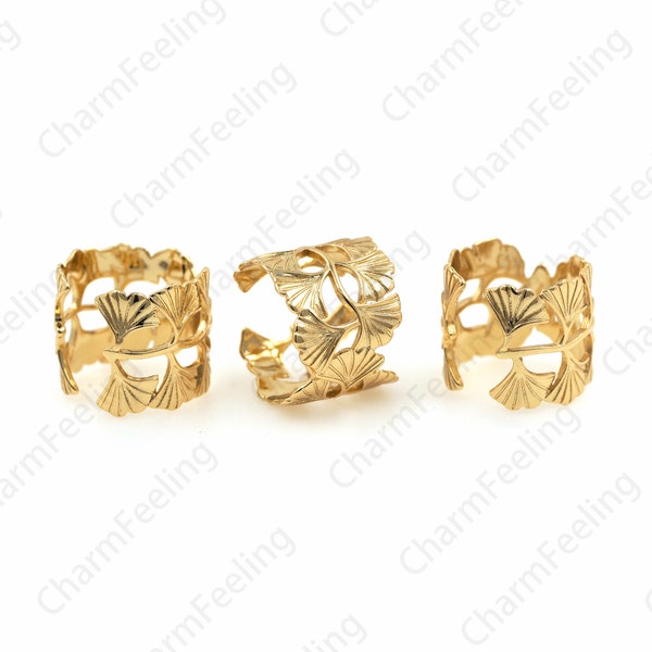 18K Gold Filled Leaf Ring, Adjustable Ring, Ginkgo Leaf Ring, Ladies Ring, Minimalist Leaf Ring, Gift For Her 1PCS