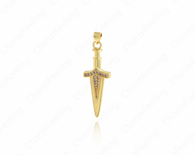 Gold Knight Sword Pendant 18K Gold Filled Sword Necklace Weapon Charm DIY Jewelry Making Accessories 43x13x4.2mm