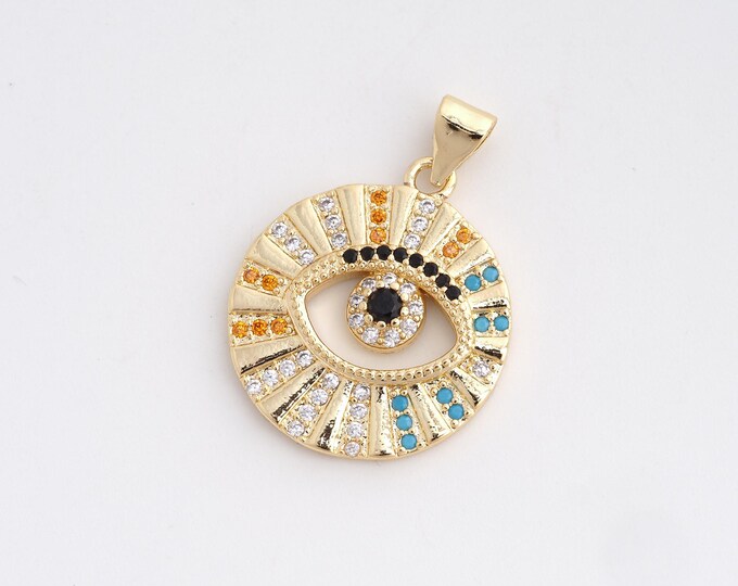 Dainty Eye Charm,Micropavé CZ Eye Coin Necklace,18K Gold Filled Eye Pendant,DIY Jewelry Making Accessories 27x20.2x3.3mm