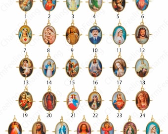 18K Gold Filled Virgin Mary Necklace，Mother Mary Pendant,Enamel Charm,Religious Jewelry,DIY Jewelry Supplies,27.3x20x5.3mm