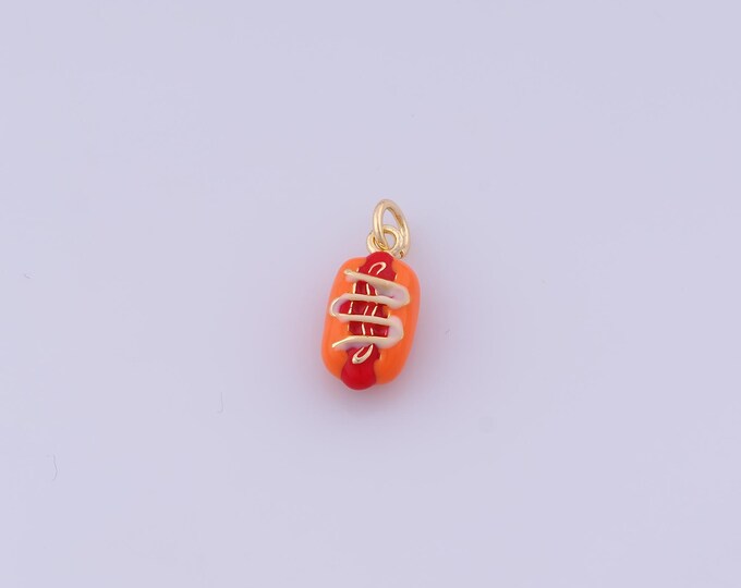 Enamel Hot Dog Charm,18K Gold Filled Hot Dog Pendant,Hot Dog Pendant,DIY Jewelry Making Accessories,17.7x7.2x5.3mm