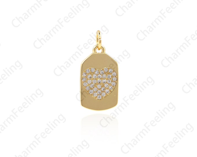 Rectangular Heart Pendant, Heart Charm, Heart Necklace, Gold Rectangular Heart Charm, DIY Jewelry Making 20.3x9.6x1.6mm 1pcs