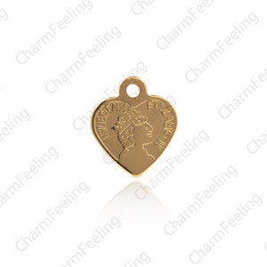 18K Gold Filled Face Embossed Heart Pendant, Heart Pendant, Gold Coin Necklace, Lucky Heart Pendant 12.5x11x1mm