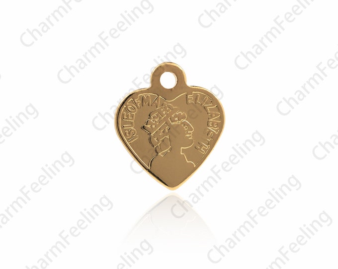18K Gold Filled Face Embossed Heart Pendant, Heart Pendant, Gold Coin Necklace, Lucky Heart Pendant 12.5x11x1mm