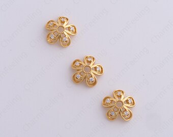 18K Gold Filled Flower Bead Caps,Pearl Caps,Round Bead Caps,Flower Caps,Spacer Jewelry, Brass Caps, DIY Gold Jewelry Making,10x3.3mm