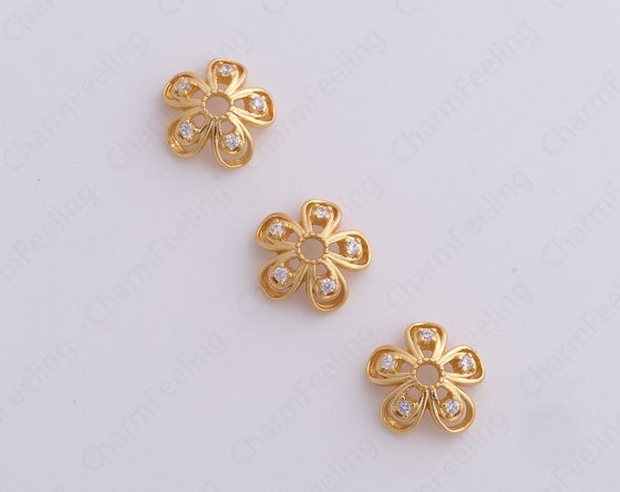 18K Gold Filled Flower Bead Caps,Pearl Caps,Round Bead Caps,Flower Caps,Spacer Jewelry, Brass Caps, DIY Gold Jewelry Making,10x3.3mm