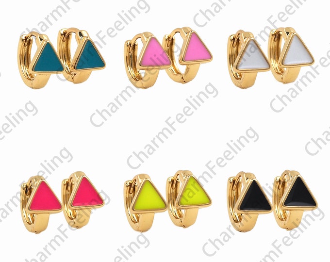 18K Gold Filled Enamel Triangle Earrings,Geometric Earrings,Multicolor Enamel Earrings,Enamel Jewelry,Triangle Enamel Earrings,11x7mm 1 Pair