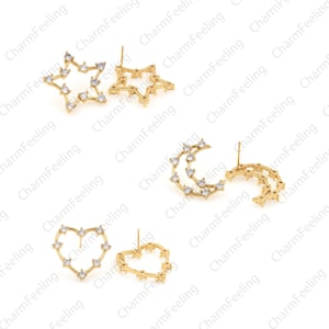 Star earrings, moon earrings,Ear jewelry, heart earrings. Charm earrings, CZ earrings, ear pins, ear hooks, earrings  1 pair