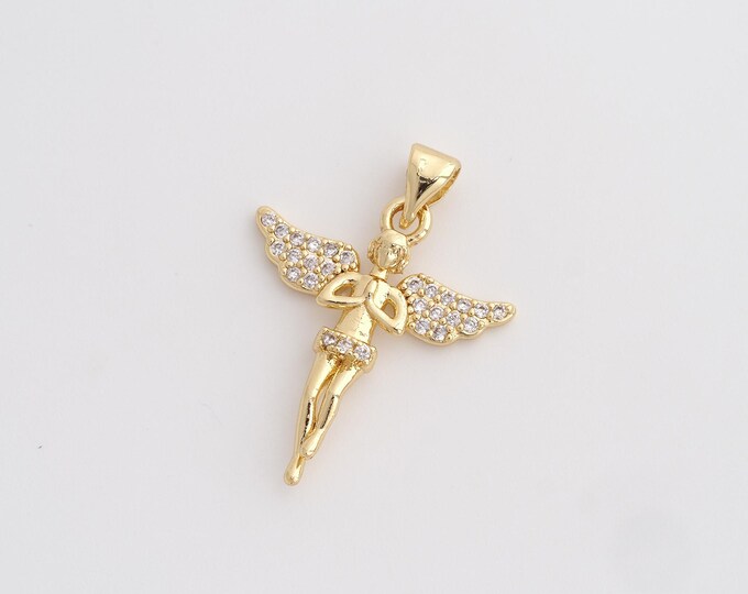 CZ Angel Pendant,Angel Pendant,18K Gold Filled Angel Charm,DIY Jewelry Accessories,28.3x20.8x3.5mm