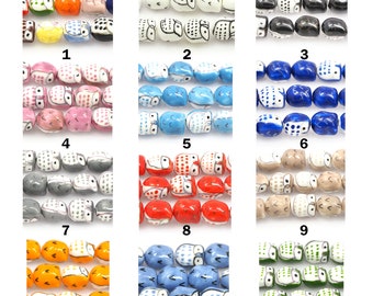 Owl Chain,Hand Painted Owl Ceramic Beads, Hand Painted Ceramic Beads, Assorted Colors, DIY Jewelry Making Ornament, 14x16x13mm