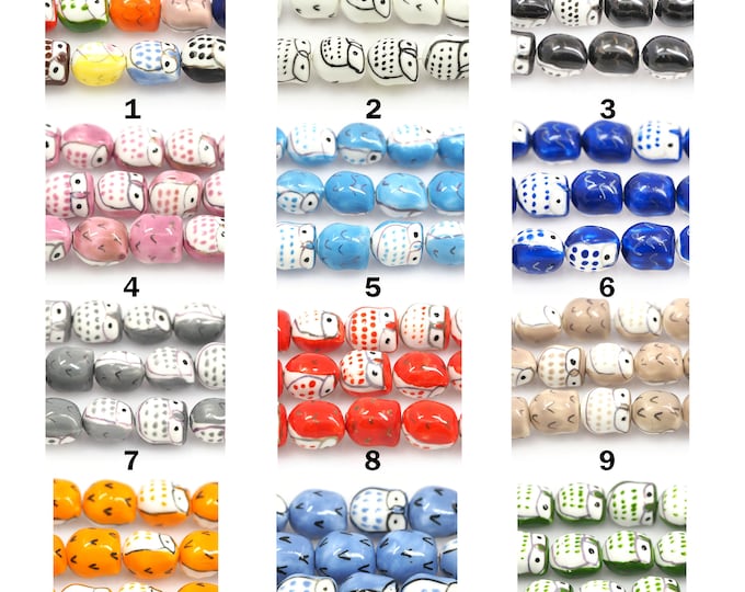 Owl Chain,Hand Painted Owl Ceramic Beads, Hand Painted Ceramic Beads, Assorted Colors, DIY Jewelry Making Ornament, 14x16x13mm