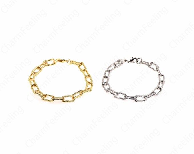 18K Gold Filled Paper Clip Men's Bracelet, Staple Bracelet, Gold Rectangular Bracelet