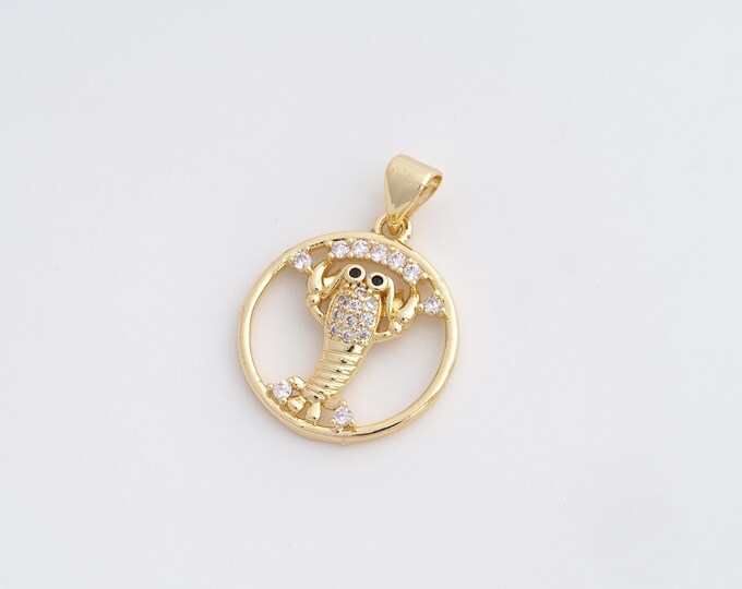 CZ Lobster Pendant,Marine Life Pendant,18K Gold Filled Lobster Charm,DIY Jewelry Accessories,24.8x18x3mm