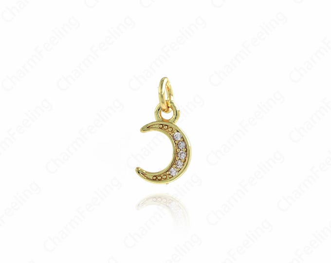 Gold Moon Pendant, 18K Gold Filled Crescent Necklace, Micropavé CZ Crescent Pendant, Crescent Charm, DIY Jewelry Accessories, 12.2x6x1.5mm