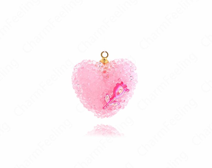 Enamel Heart Pendant, Heart Charm,Flower Charm, Heart Necklace, Enamel Charm, DIY Jewelry Making Accessories 20x19.5x12mm