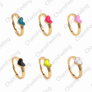 Enamel Heart Ring, 18K Gold Filled Enamel Love Ring, Enamel Jewelry, Gold Open ring, Adjustable Ring, Engagement Ring