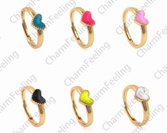 Enamel Heart Ring, 18K Gold Filled Enamel Love Ring, Enamel Jewelry, Gold Open ring, Adjustable Ring, Engagement Ring