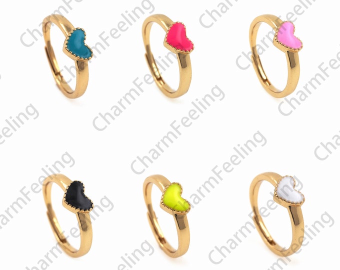 Enamel Heart Ring, 18K Gold Filled Enamel Love Ring, Enamel Jewelry, Gold Open ring, Adjustable Ring, Engagement Ring
