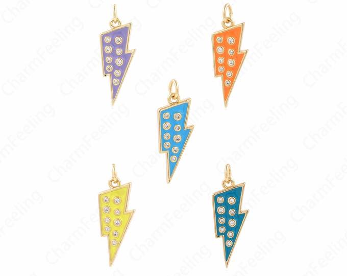 18K Gold Filled Lightning Jewelry, Enamel Lightning Pendant, Lightning Pendant, DIY Jewelry Making Accessories 26x9.5x2.5mm