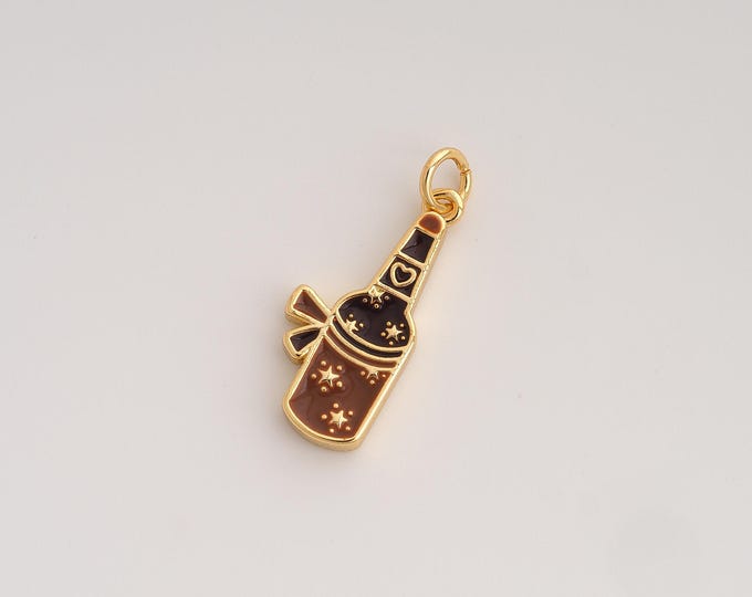 Enamel Champagne Pendant,Wine Pendant,18K Gold Filled Champagne Charm,DIY Jewelry Accessories,25.8x10.2x2.6mm