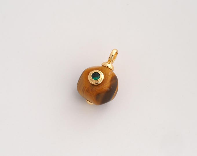 Natural Stone Pendant,Energy Stone Pendant,18K Gold Filled Tiger Eye Charm,DIY Jewelry Accessories,18.8x13x13mm