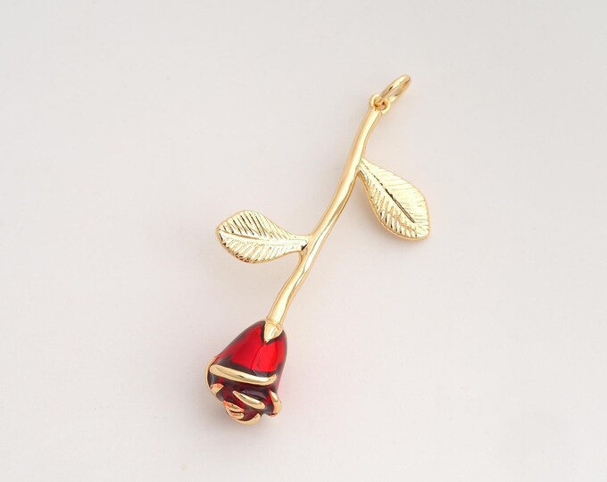 Enamel Rose Flower Pendant,Flower Pendant,18K Gold Filled Rose Charm,DIY Jewelry Accessories,44.3x21.7x9mm