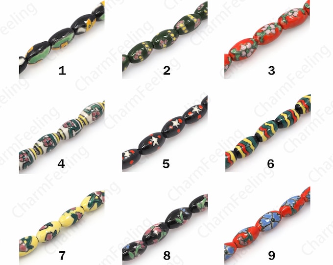 Rice Spacer Beads, Color Glaze Ceramic Rice Beads, Hand-Painted Beads, Ceramic Jewelry, DIY Jewelry Supplies, 14.5x8.5mm